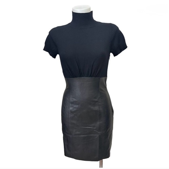Susana Monaco Dresses & Skirts - SUSANA MONACO Black Merino Wool Knit & Leather Skirt Mini Dress sz S